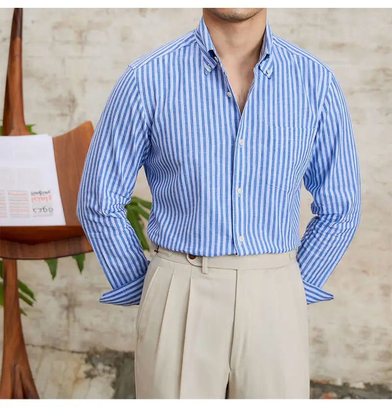 Petty Bourgeoisie Striped Gentry Dress Cotton Linen Long Sleeved Shirt