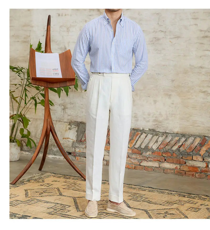 Petty Bourgeoisie Striped Gentry Dress Cotton Linen Long Sleeved Shirt