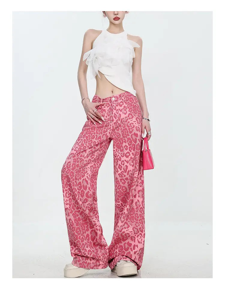 Leopard Jeans Women’s Thin Straight Loose Trousers
