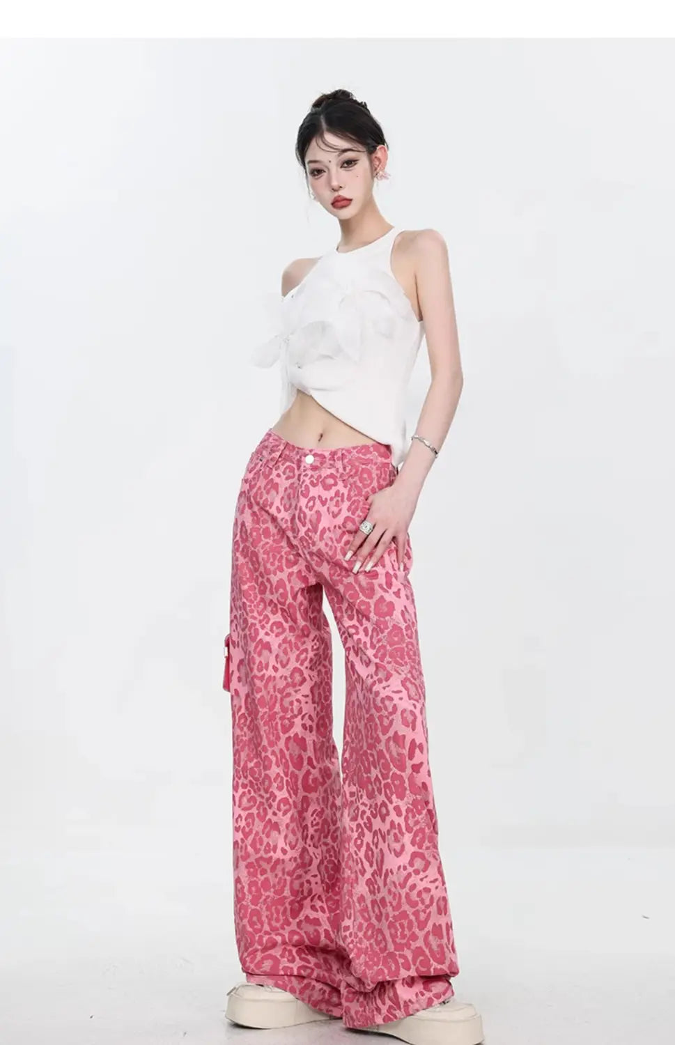 Leopard Jeans Women’s Thin Straight Loose Trousers