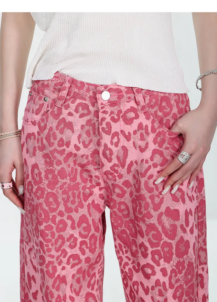 Leopard Jeans Women’s Thin Straight Loose Trousers