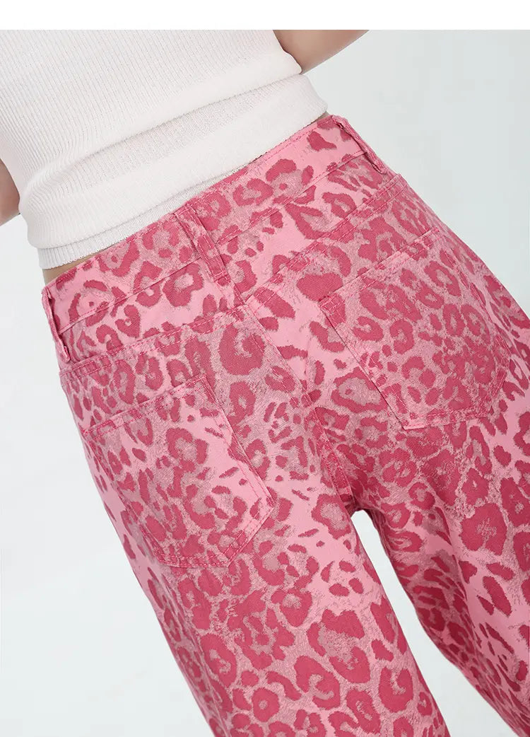 Leopard Jeans Women’s Thin Straight Loose Trousers