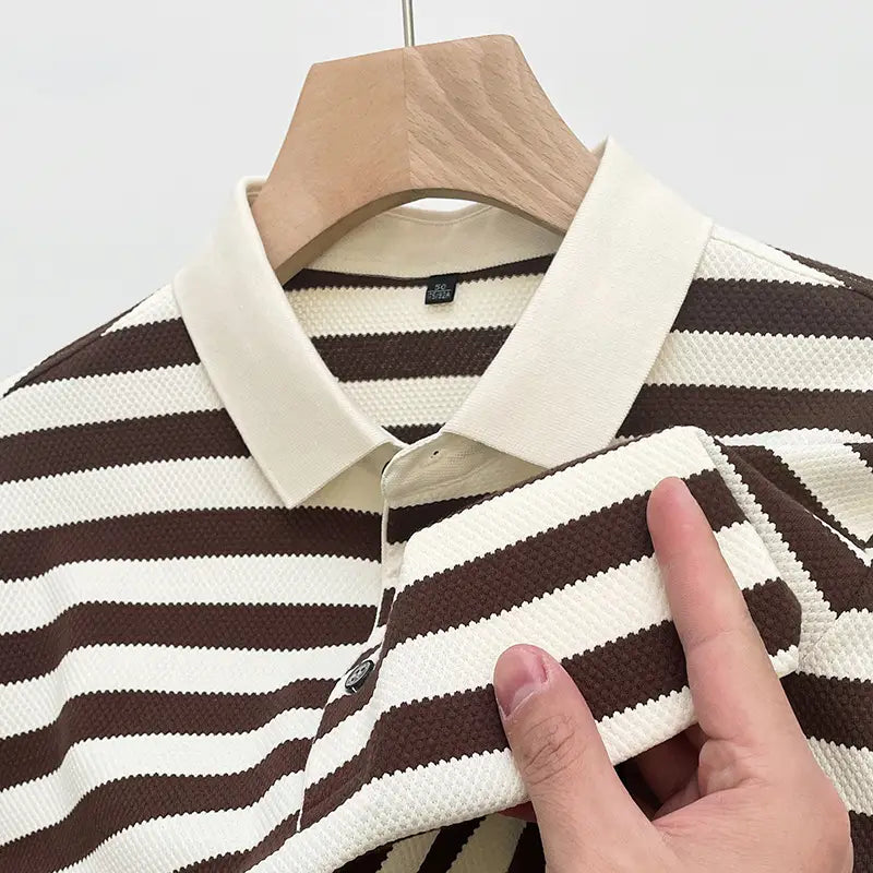 Pineapple Texture Striped Short Sleeve Cotton T-shirt Trendy Youth Half Casual Top Polo Shirt