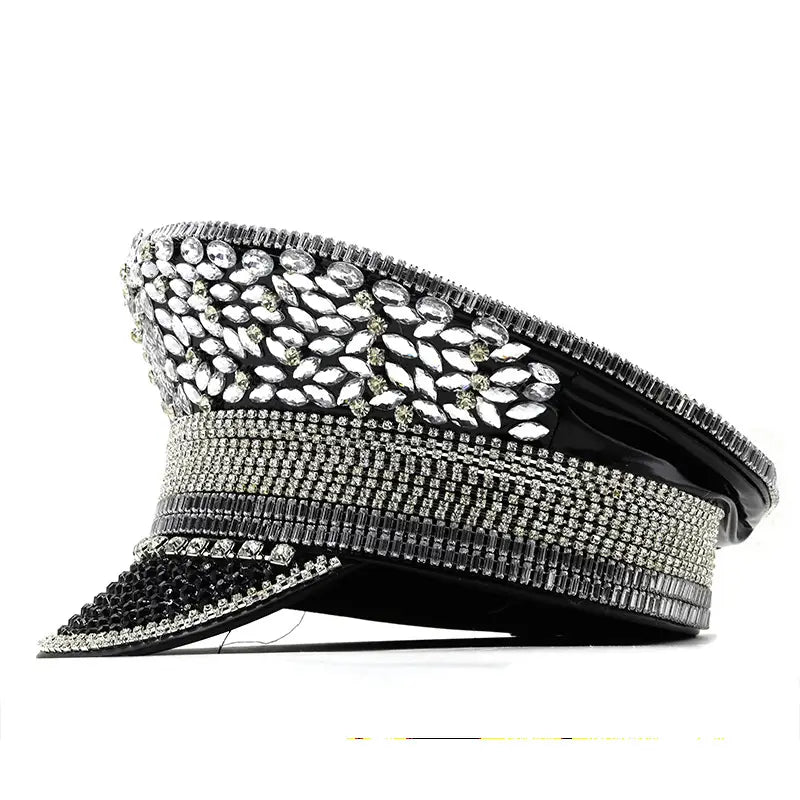 Women’s Diamond Wedding Hat Silver Sequined Diamonds Photography Hat Peaked Cap Flat-top Hat Performance Cap