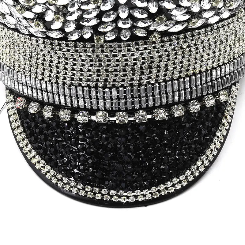 Women’s Diamond Wedding Hat Silver Sequined Diamonds Photography Hat Peaked Cap Flat-top Hat Performance Cap