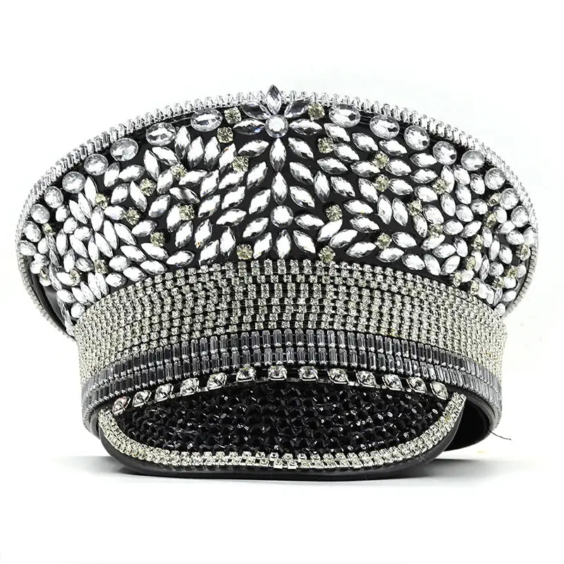 Women’s Diamond Wedding Hat Silver Sequined Diamonds Photography Hat Peaked Cap Flat-top Hat Performance Cap