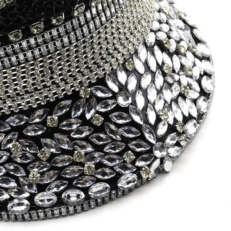 Women’s Diamond Wedding Hat Silver Sequined Diamonds Photography Hat Peaked Cap Flat-top Hat Performance Cap