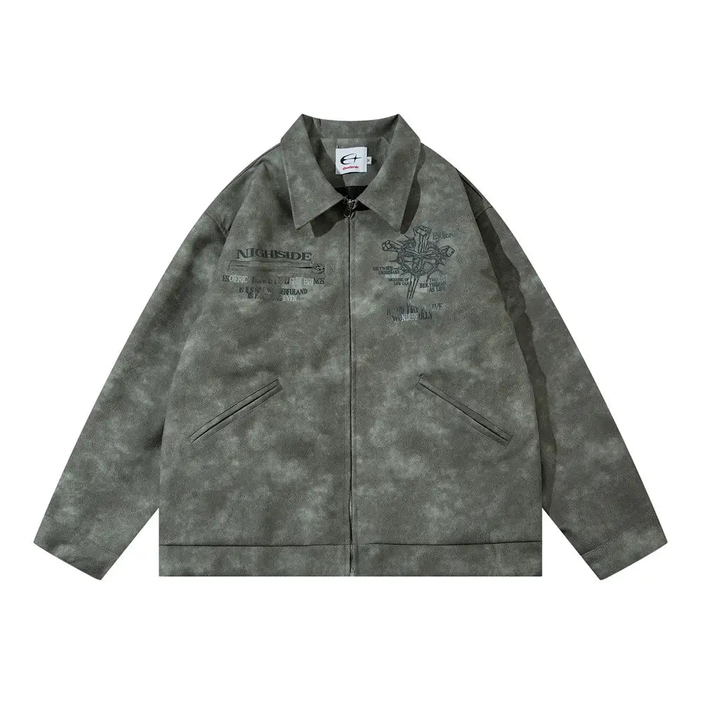 Men’s Cross Print Loose Leather Jacket