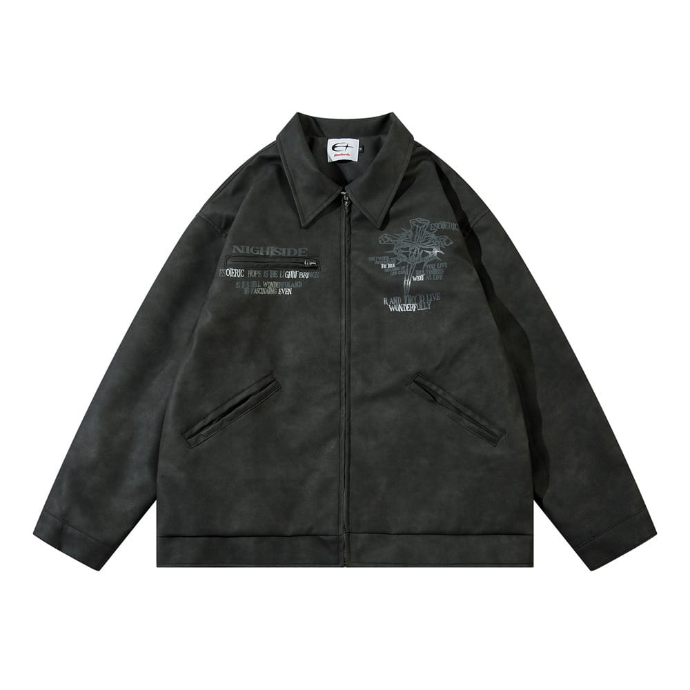 Men’s Cross Print Loose Leather Jacket