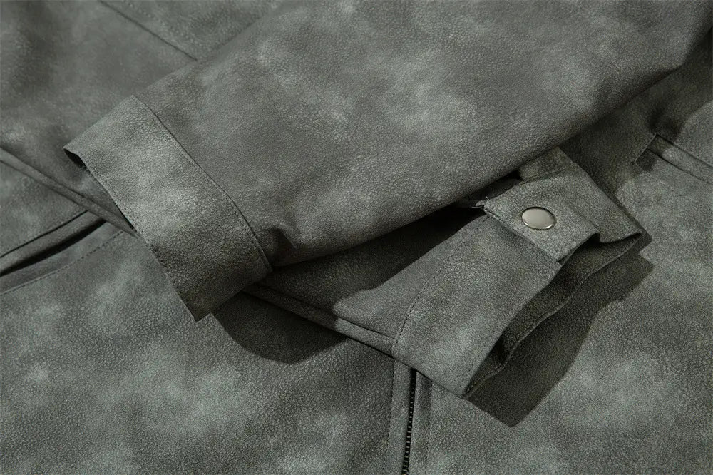Men’s Cross Print Loose Leather Jacket