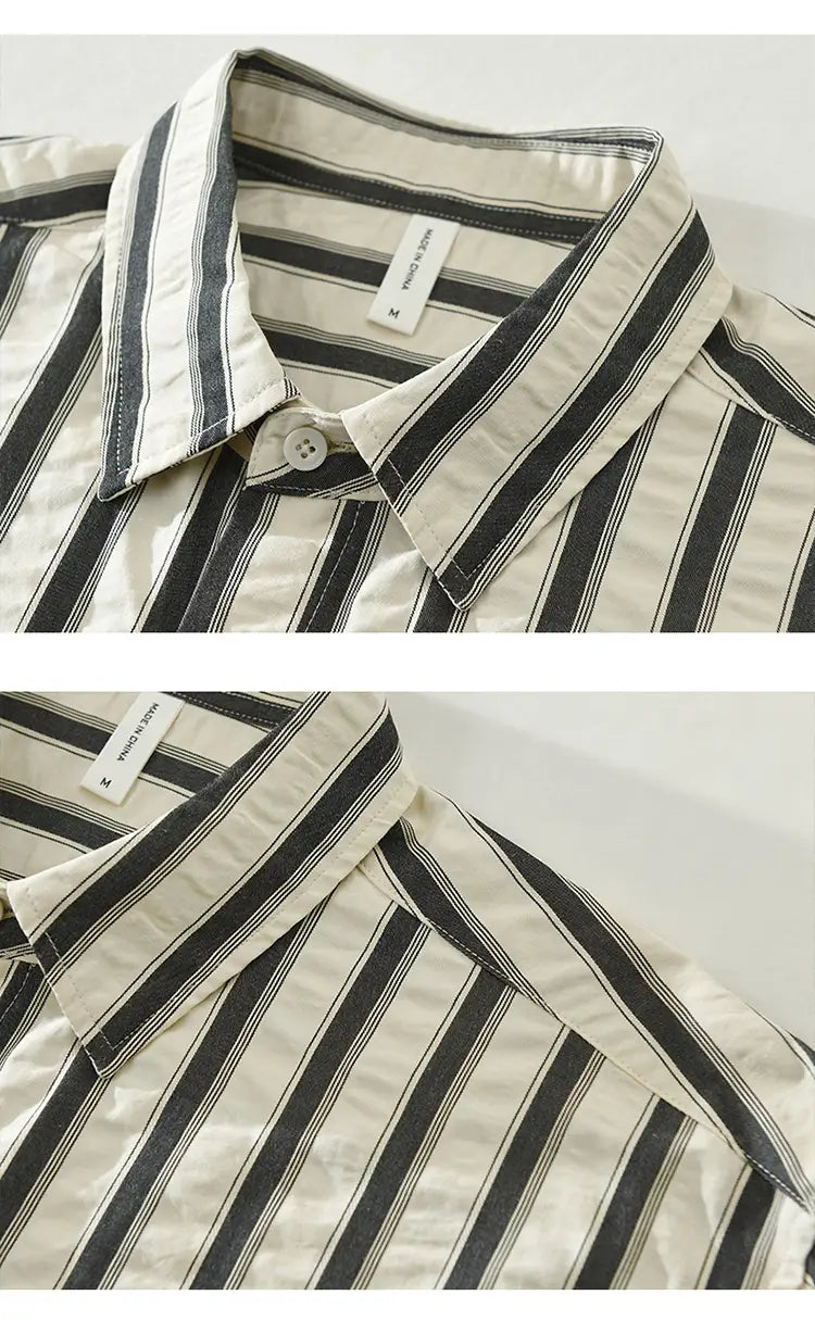 Japanese Style Stripe Long Sleeve Shirt Men
