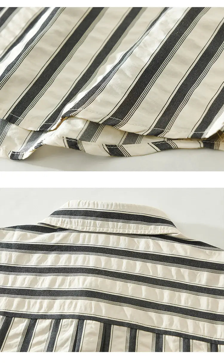 Japanese Style Stripe Long Sleeve Shirt Men