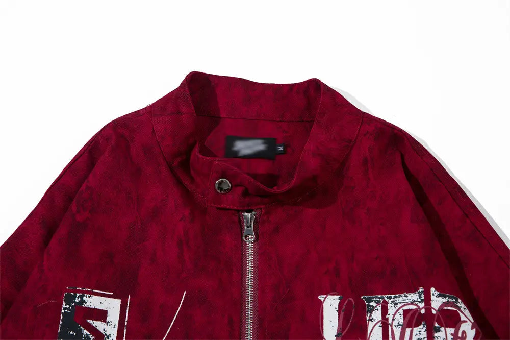 Letter Print Loose Stand-up Collar Jacket