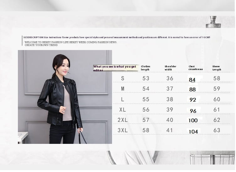 New Spring And Autumn Korean Style Motorcycle Stand-up Collar Slim Fit Slimming Leather Coat