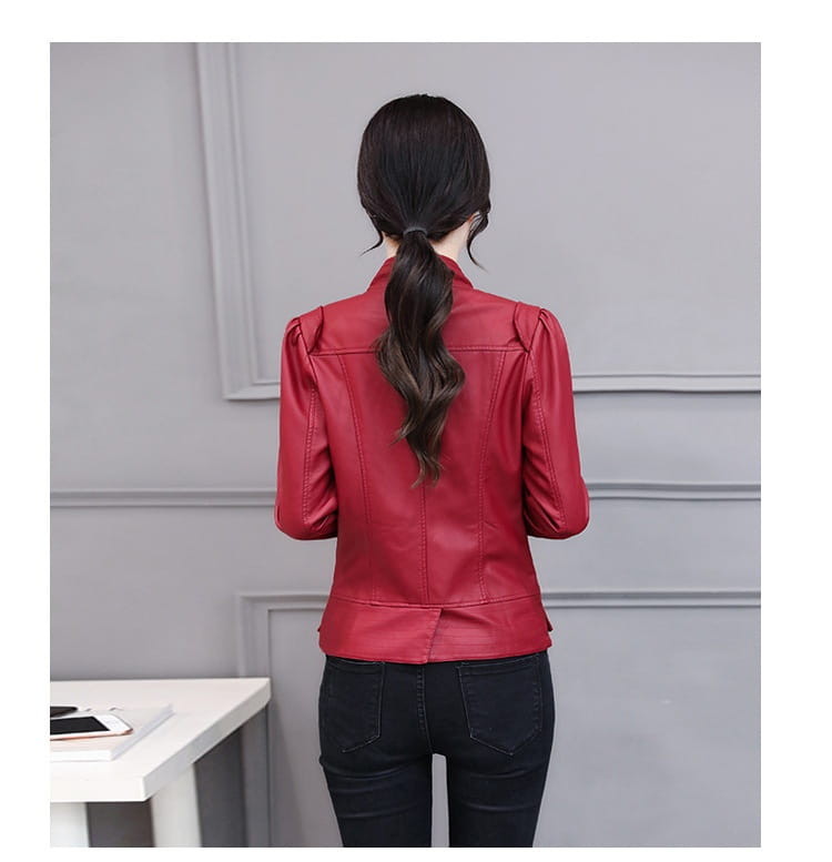New Spring And Autumn Korean Style Motorcycle Stand-up Collar Slim Fit Slimming Leather Coat