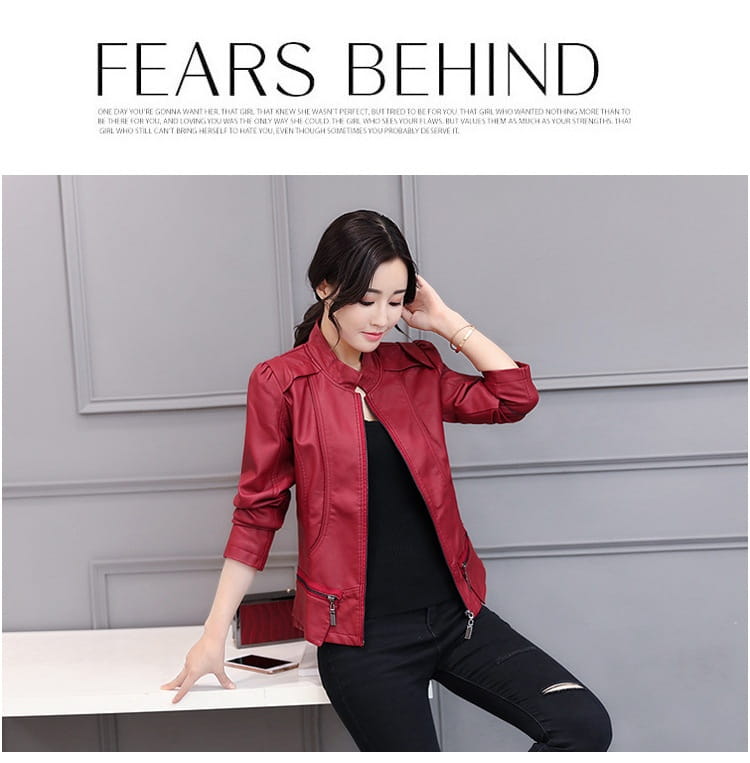 New Spring And Autumn Korean Style Motorcycle Stand-up Collar Slim Fit Slimming Leather Coat