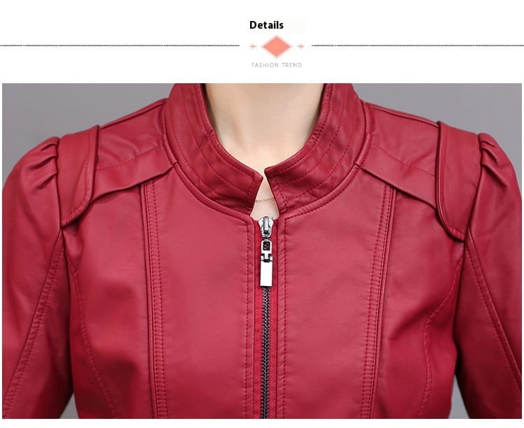 New Spring And Autumn Korean Style Motorcycle Stand-up Collar Slim Fit Slimming Leather Coat