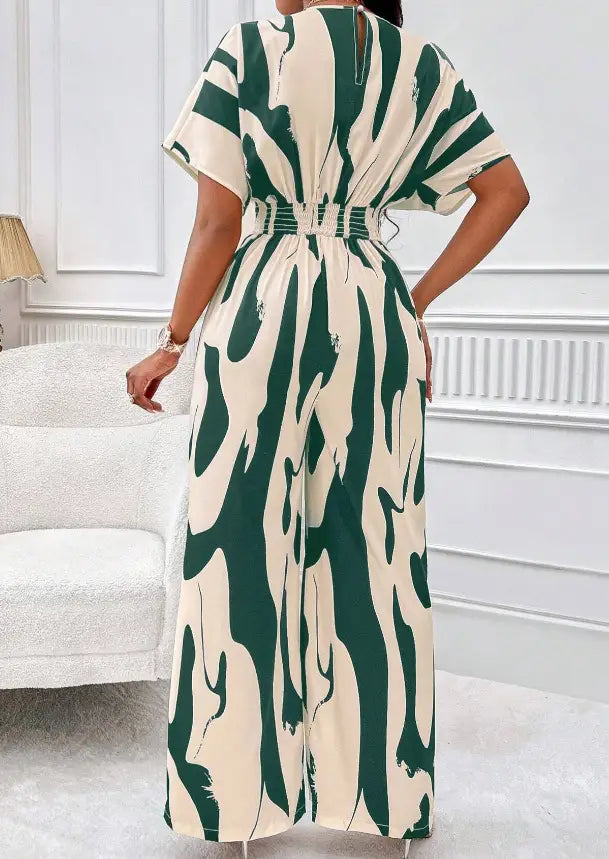 V-neck Loose Printed Long Jumpsuit
