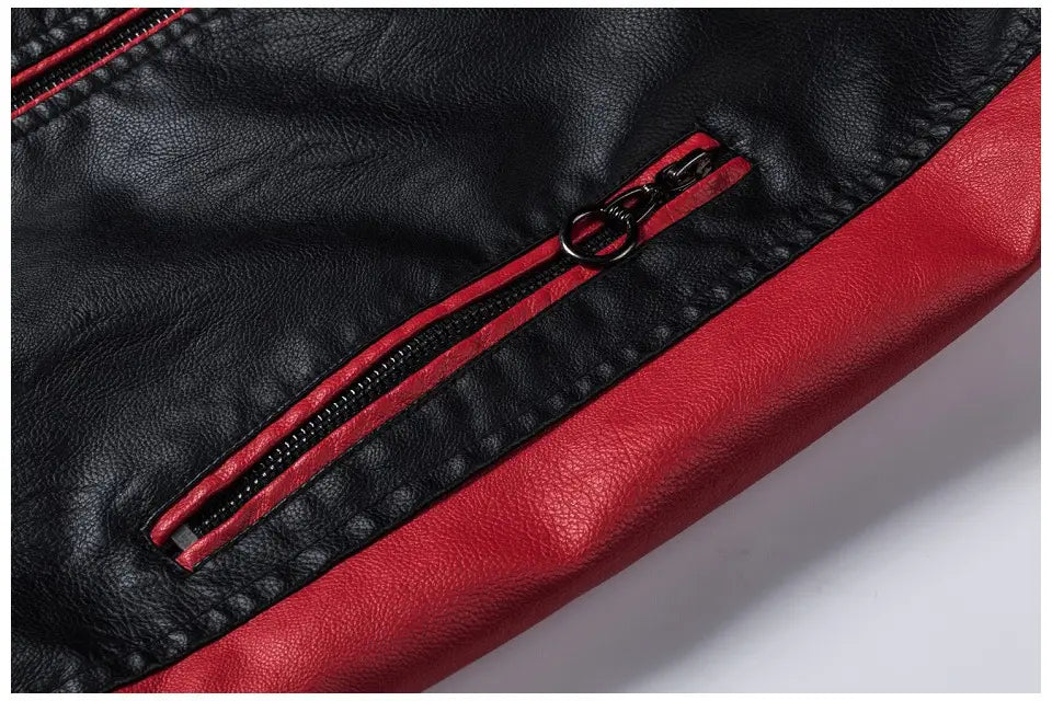 Motorcycle Stitching Leather Jacket Men Stand Collar Retro