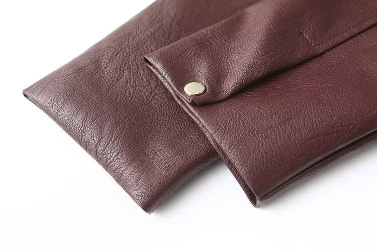 Solid Color Square Collar Leather Jacket Coat