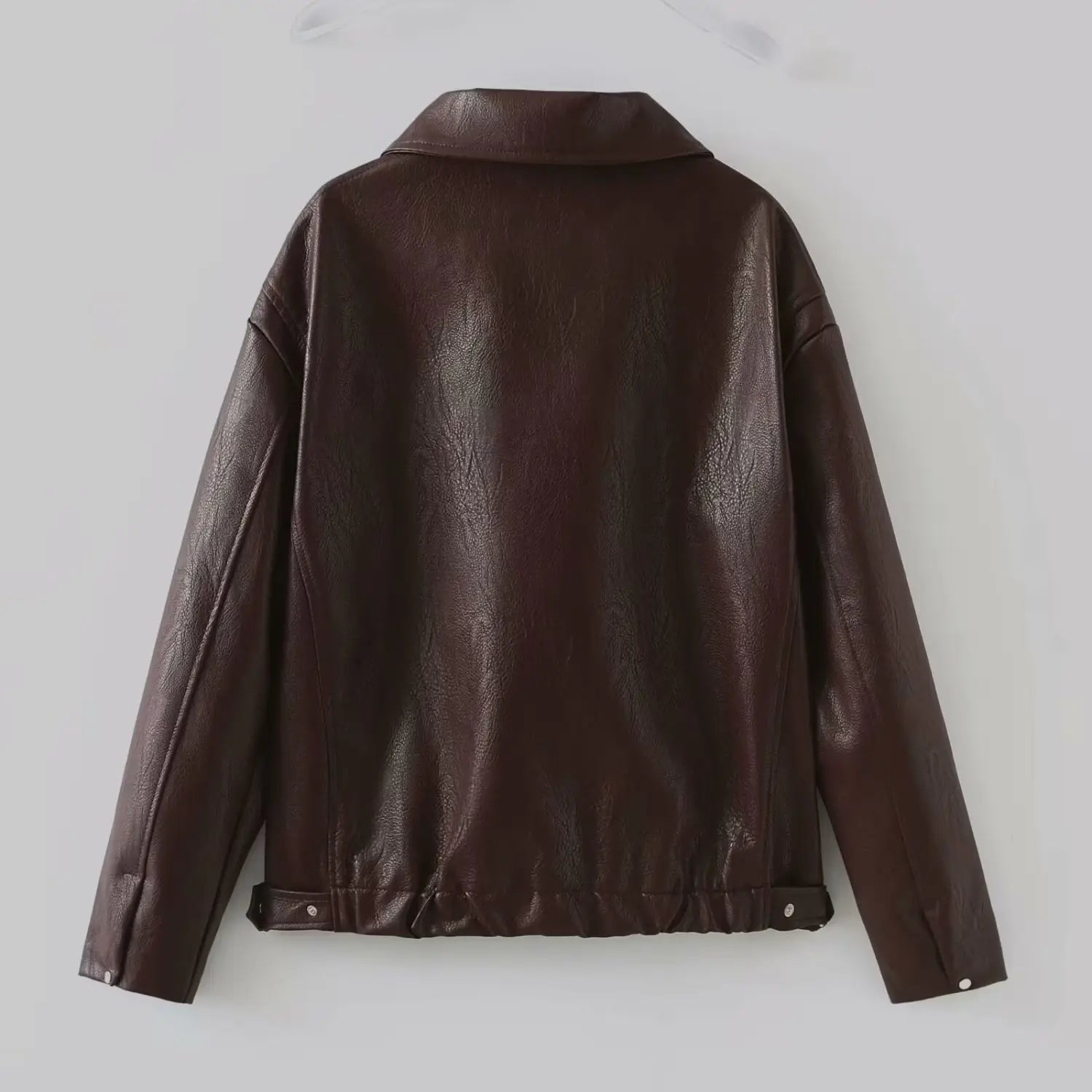 Solid Color Square Collar Leather Jacket Coat