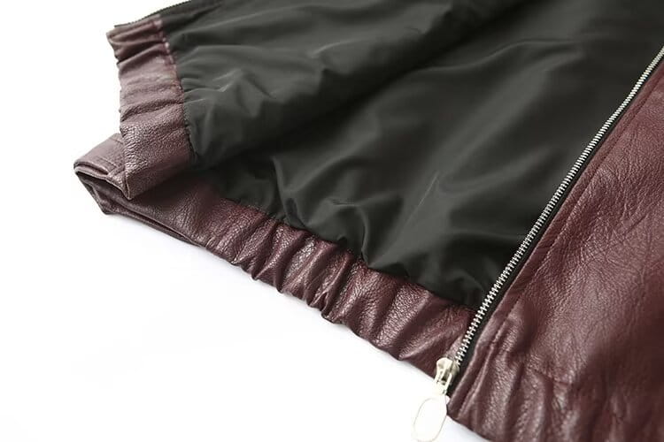 Solid Color Square Collar Leather Jacket Coat