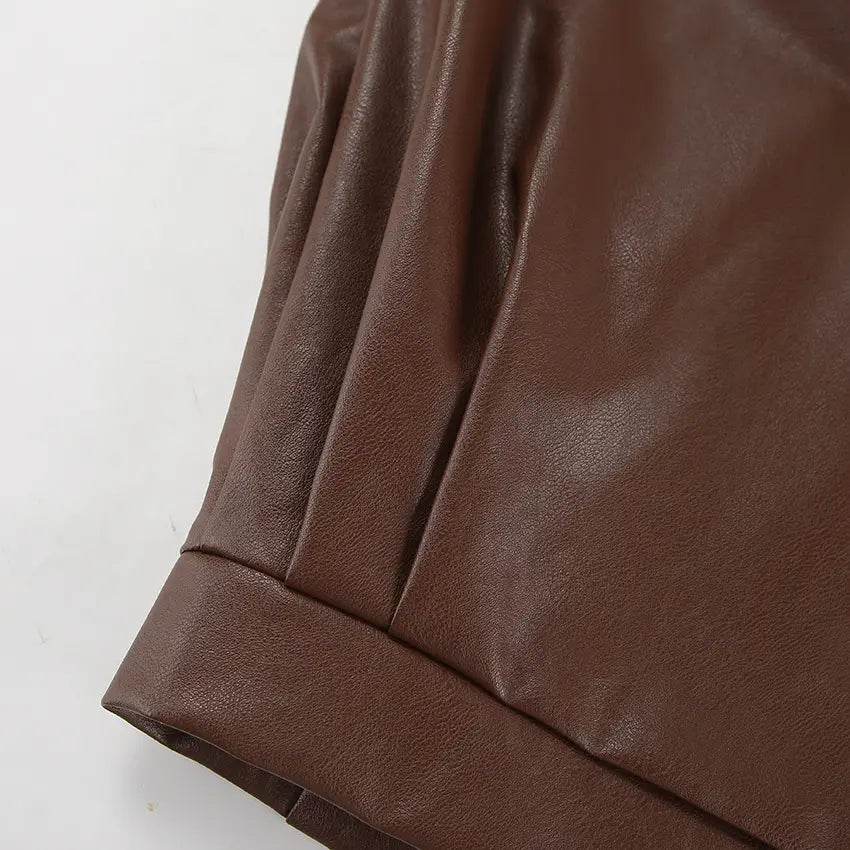 Women’s Elegant Suit Collar Loose Leather Coat