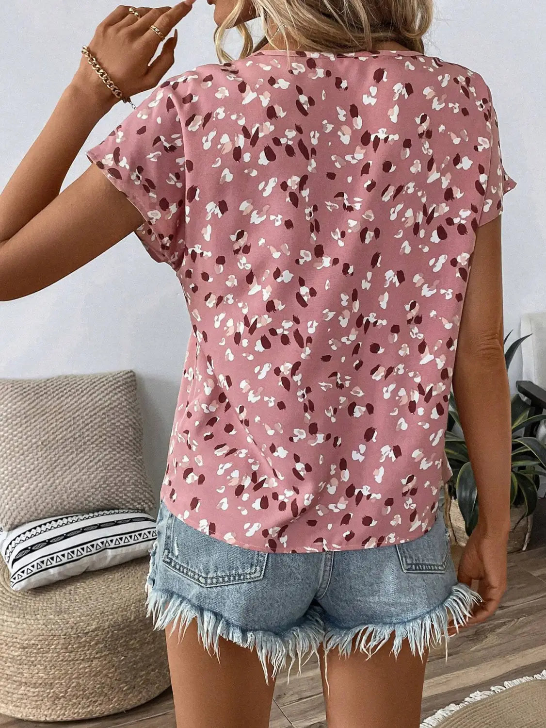 Printed V-neck Short Sleeve Women’s Clothing