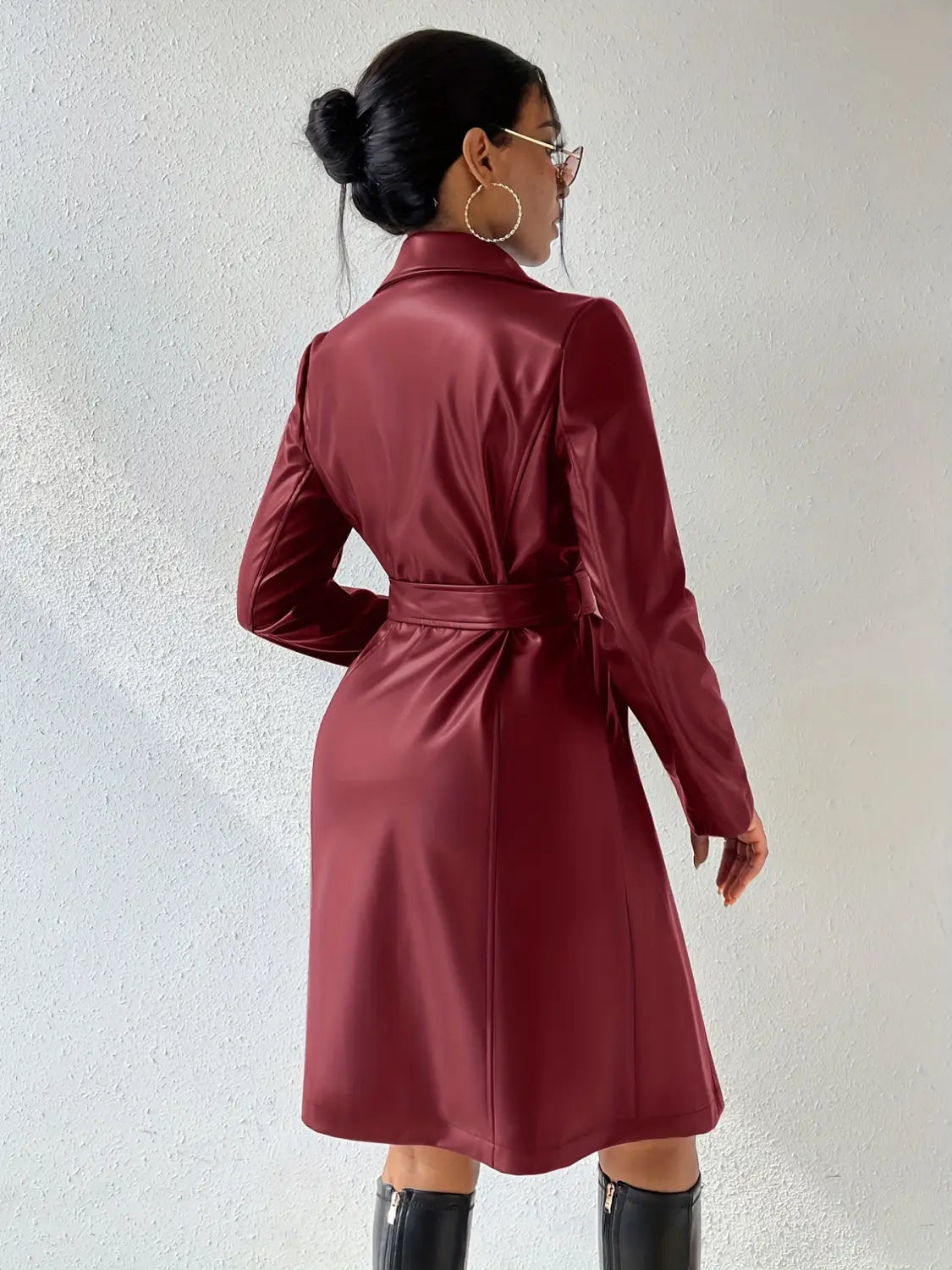 PU Long Sleeve Women’s Slim Fit Long Trench Coat
