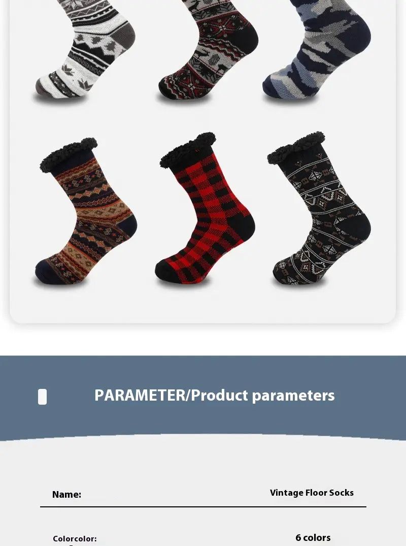 Ethnic Style Men’s Thickened Warm Non-slip Room Socks