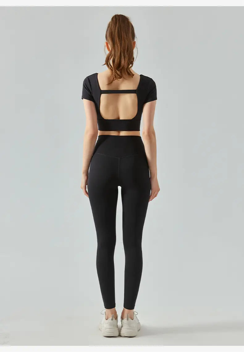 Hollow-out Beauty Back Yoga Short Sleeve Women’s Removable Chest Pad Workout Top