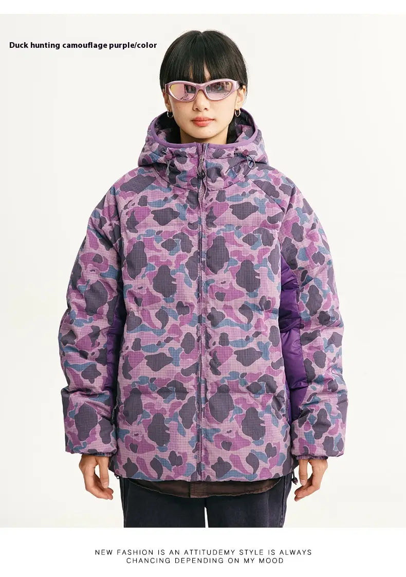 Winter Camouflage White Duck Down Three-proof Warm Coat For Women