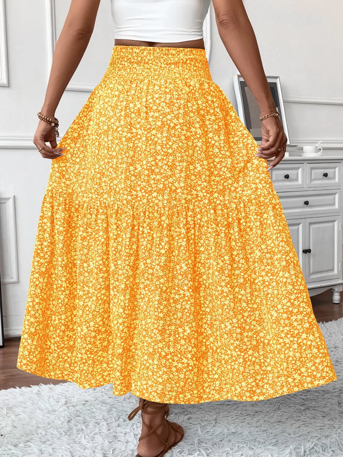 Small Floral Three-layer Long Patchwork Skirt