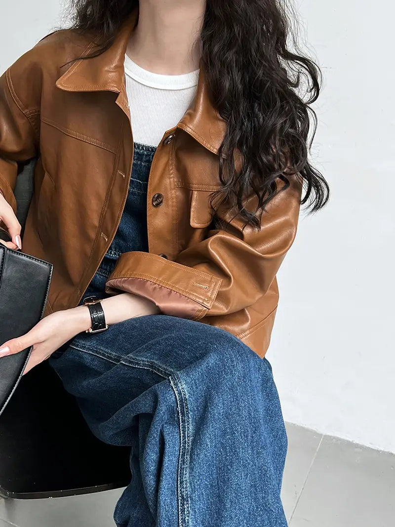 Women’s Fall Lapels Motorcycle Short Jacket