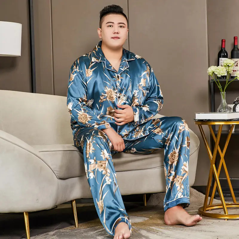 Cut Flower Fat Men’s Pajamas Extra Ice Silk