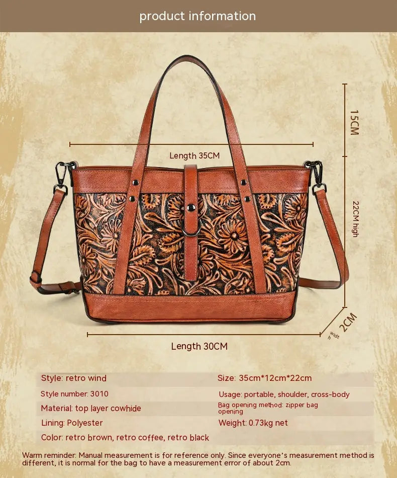 Retro Luxe First Layer Cowhide Bag High-End Fashion Online
