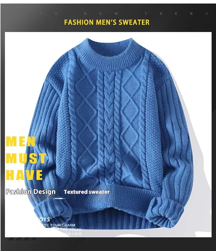 Men’s Solid Color Sweater Hong Kong Style Loose Fashion Twisted Flower