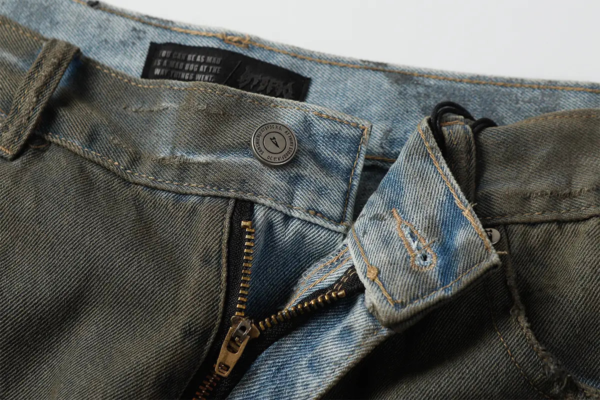 Retro Dirty Dyed Washed Denim Shorts Loose Straight