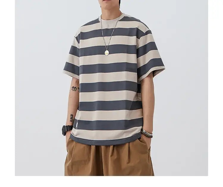 New Striped Short Sleeve Retro Striped Men