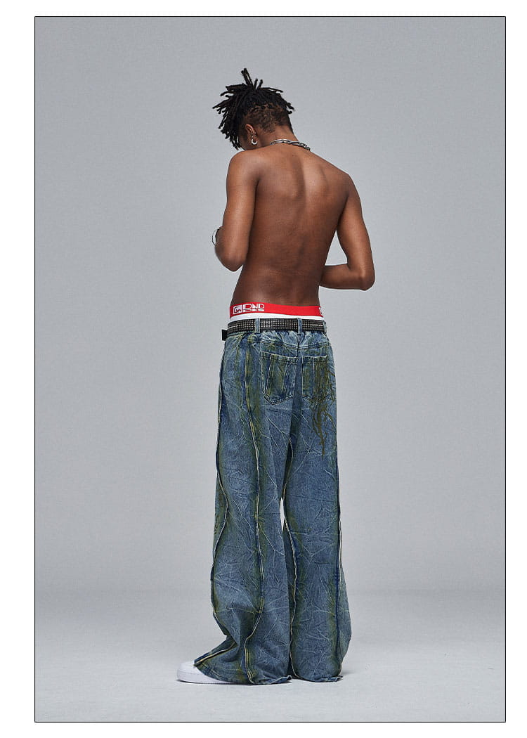 American Street Dirtyfit Heavy Industry Washed Distressed Wide Leg Jeans Design Sense