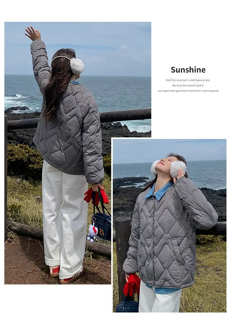Korean Style Down Cotton Jacket Women’s Short Light Round Neck