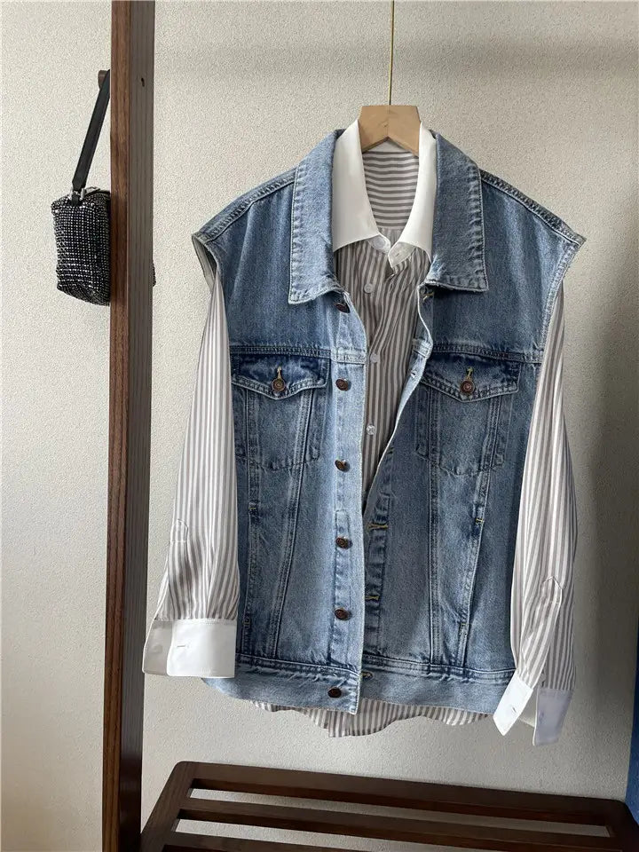 Ladies Denim Vest Loose Sleeveless Jacket Casual