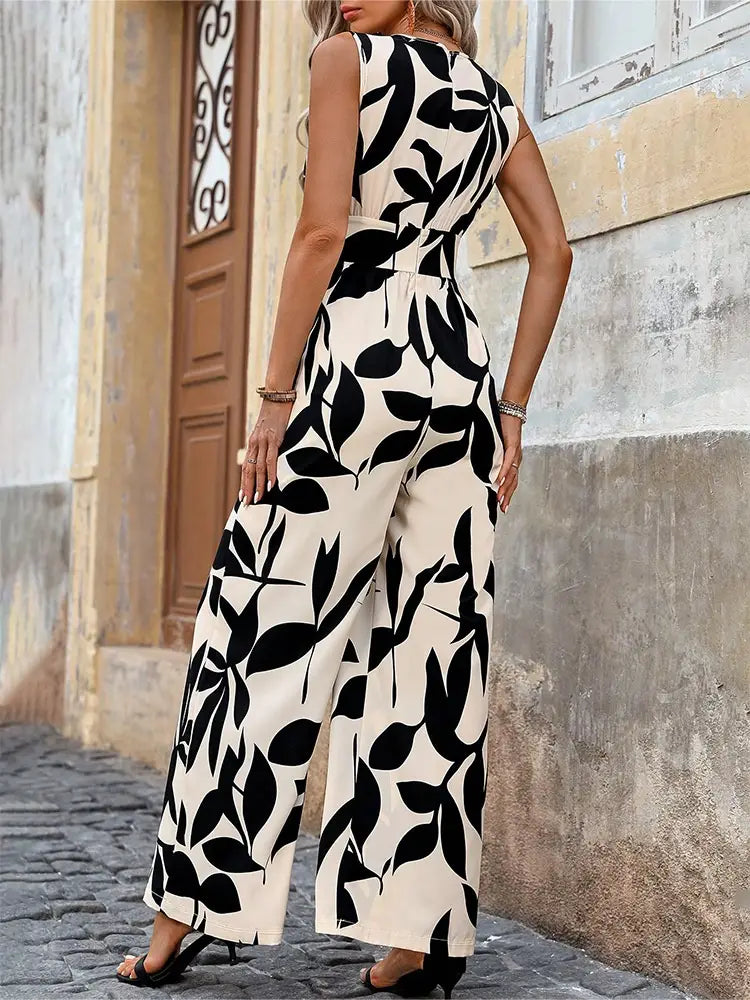 Fashionable High Waist Lace-up Wide Leg Jumpsuit For Women