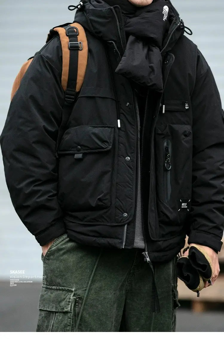 Loose Outdoor Multi-pocket Winter Workwear Hooded Down Jacket