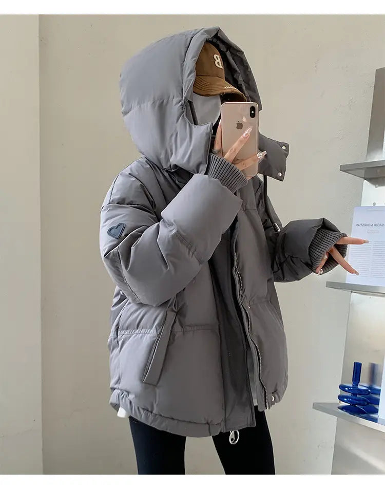 Gray With Heart Short Down Jacket Plus Size Women’s Bread Coat