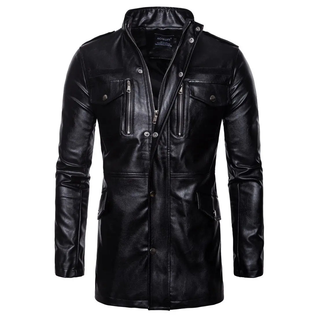 Men’s mid-length leather jacket