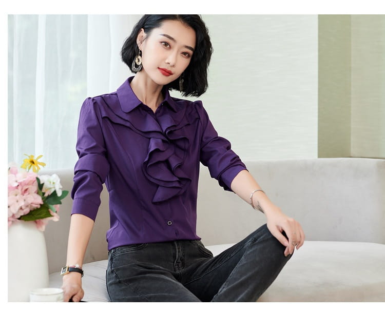 Women’s Shirt Long Sleeve Casual Ruffles Business Shirt