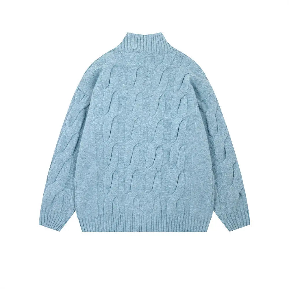 Simple Solid Color Twisted Collar Cardigan Sweater