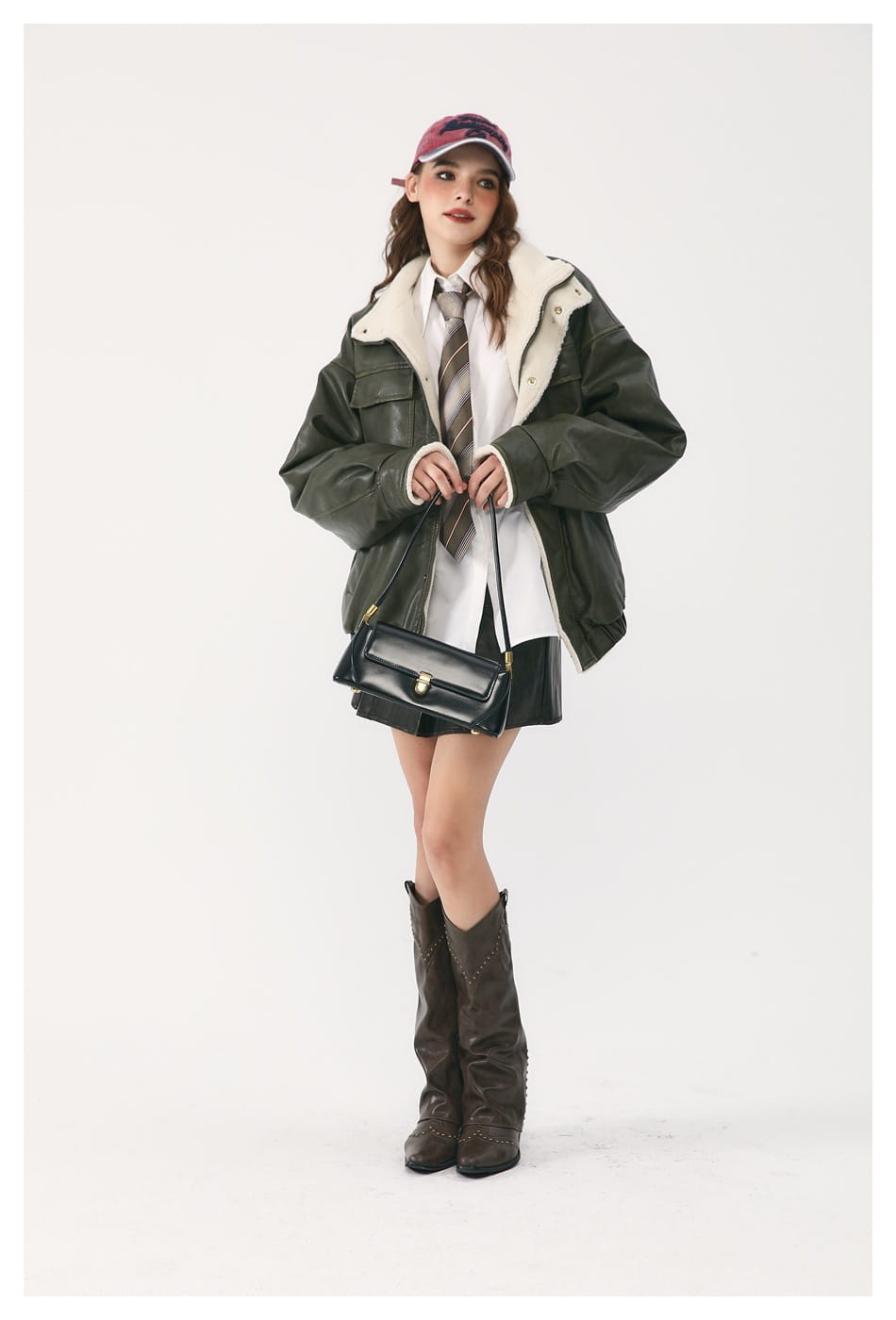 Winter PU Leather Coat Cotton-padded Coat Stand Collar Coat Thickened Lamb Wool