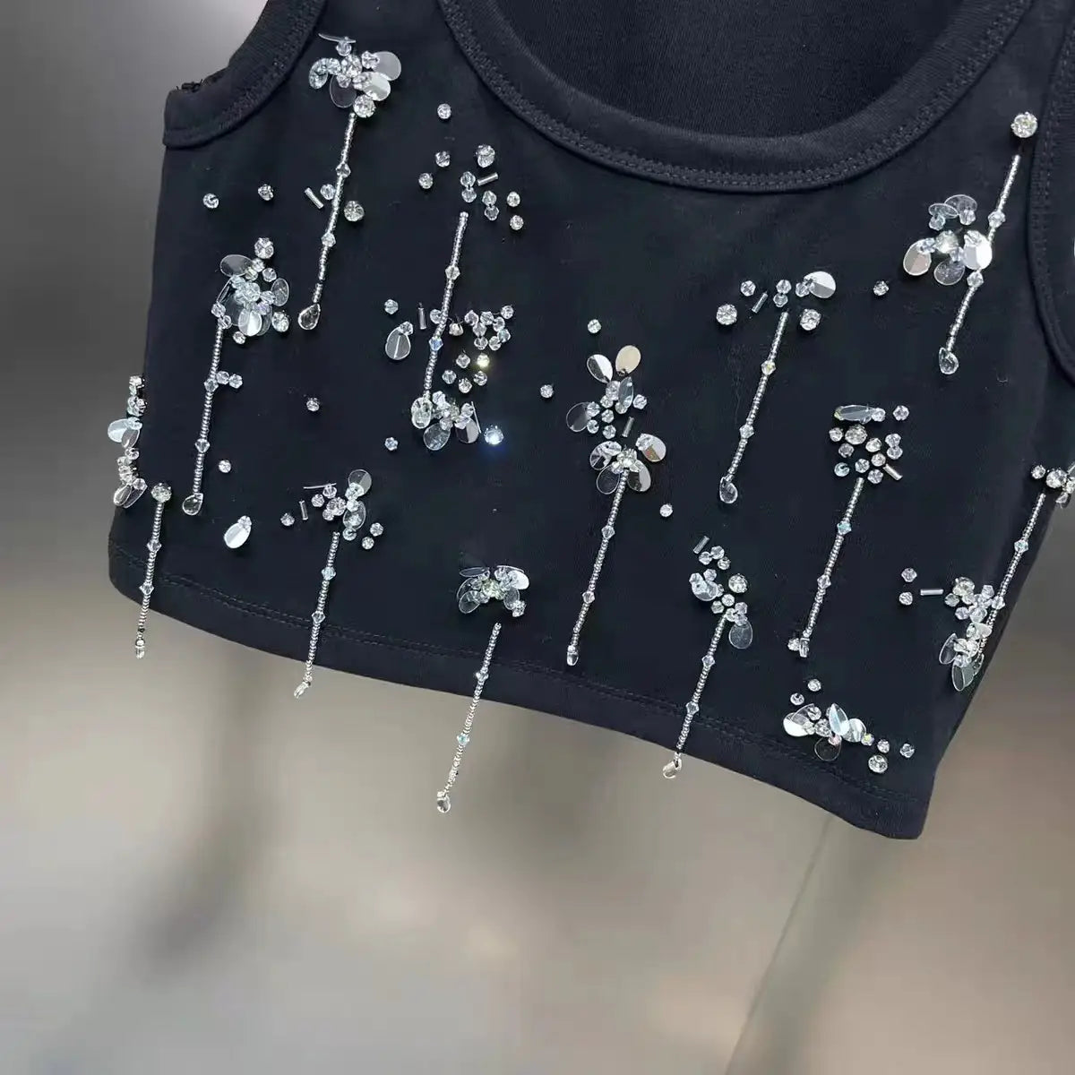 Scoop Sleeveless Diamond Nail Beads Sequins Heavy Industry Gold Style Vest